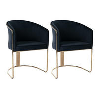 STUHL mit Armlehnen 2er-Set - Samt & Metall - Schwarz und Goldfarben - JOSETHE - Schwarz, Textil (52.5/82.5/59.5cm) - Pascal Morabito