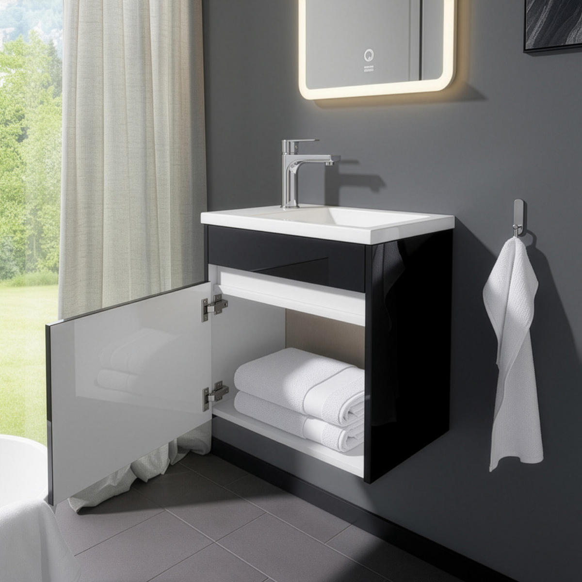 BADMÖBEL BORKUM - Schwarz - Schwarz, Holzwerkstoff/Textil (45/48/25.5cm) - Home Deluxe