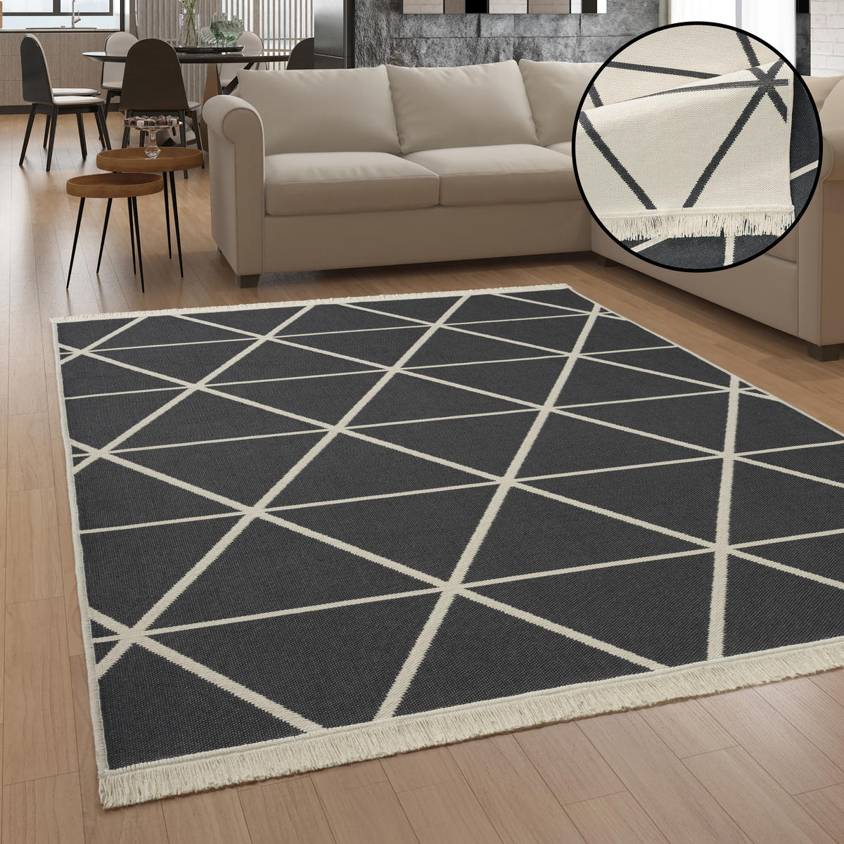 KURZFLORTEPPICH 60/180 cm Skandi 146 - Anthrazit, Textil (60/180cm) - Paco Home