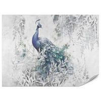 FOTOTAPETE für Schlafzimmer Abstrakte Vogel Pfau Beton Blätter 500x350 - Türkis/Blau, Papier (500/350cm) - Muralo
