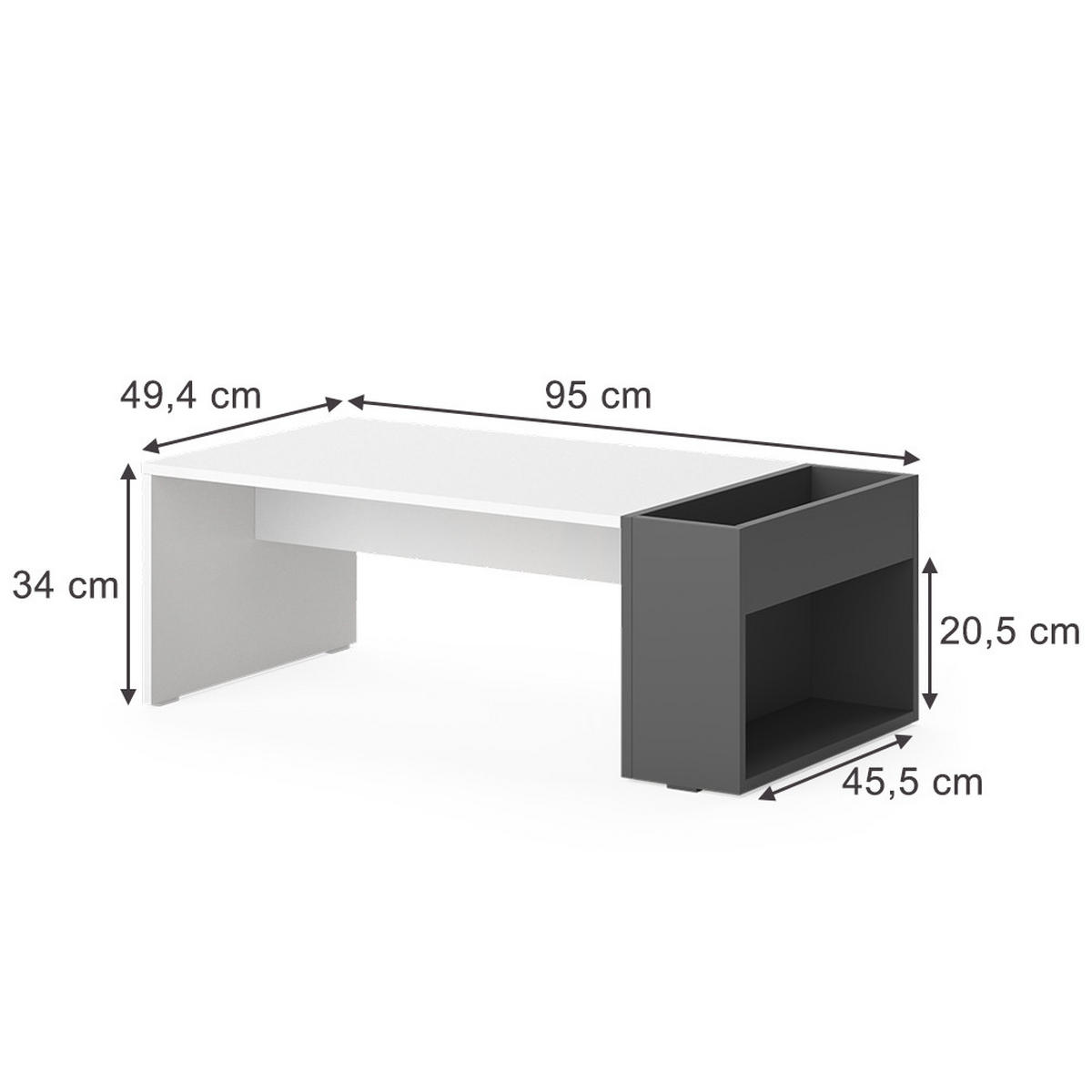 COUCHTISCH Chris Weiß/Anthrazit 95 x 49.4 cm - Anthrazit/Weiß, Holzwerkstoff (49.4/95/34cm) - Vicco