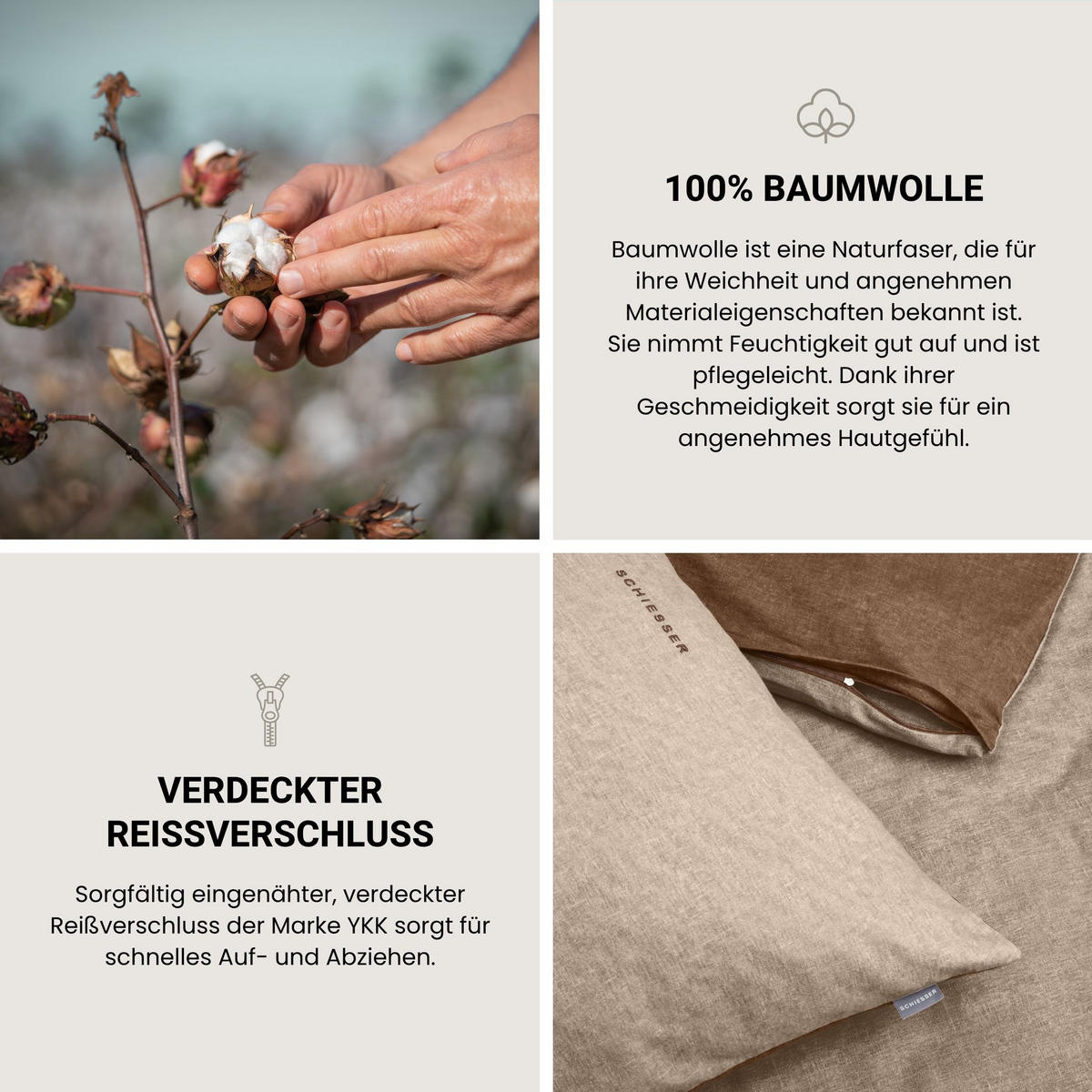 BETTWÄSCHESET Doubleface - Feinbiber - 2-teilig - 135 x 200 cm - Sand - Sandfarben, Textil (135/200cm) - SCHIESSER