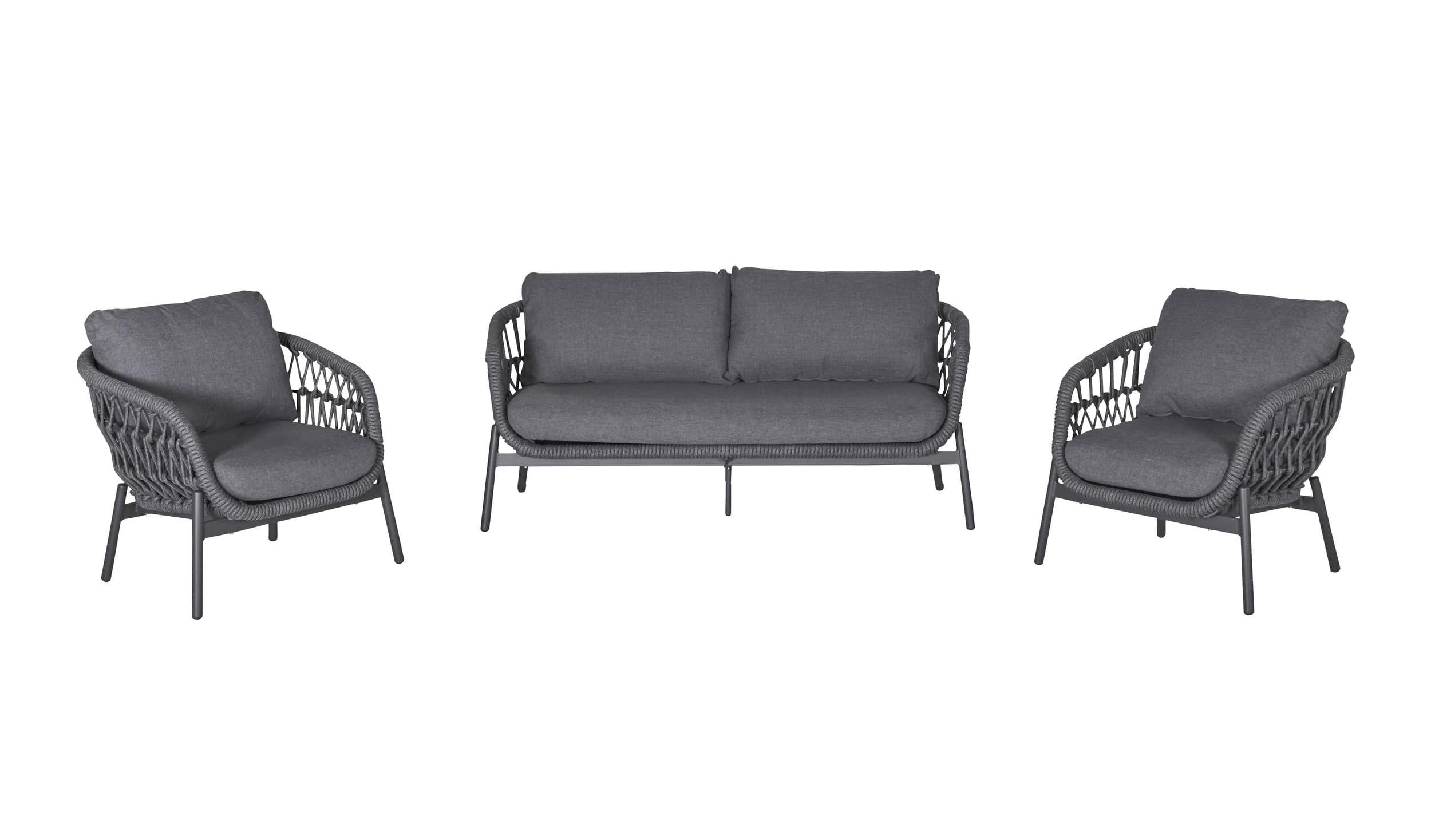 LOUNGESET 3tlg. Balu, Aluminium, Anthrazit - Anthrazit, Metall - dasmöbelwerk