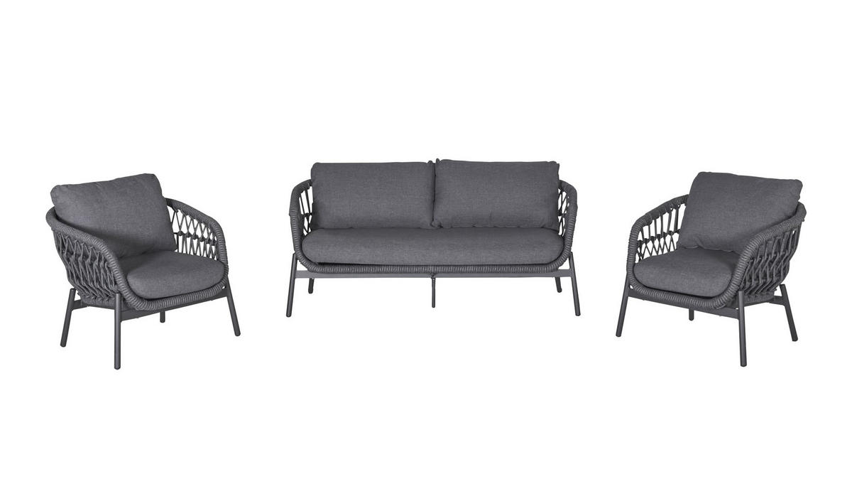 LOUNGESET 3tlg. Balu, Aluminium, Anthrazit - Anthrazit, Metall - dasmöbelwerk