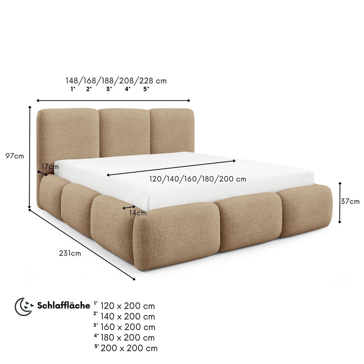 POLSTERBETT BOVA 180x200 cm mit Bettkasten,Lattenrost,Doppelbett,Boxspringbett-Optik-Cappuccino - Cappuccino, Holz (180/200cm) - Furnistar