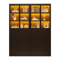 VITRINE 2er-Set 140x34x180 cm Schwarz LED Glastüren - Schwarz, Holzwerkstoff (140/180/34cm) - FLIEKS