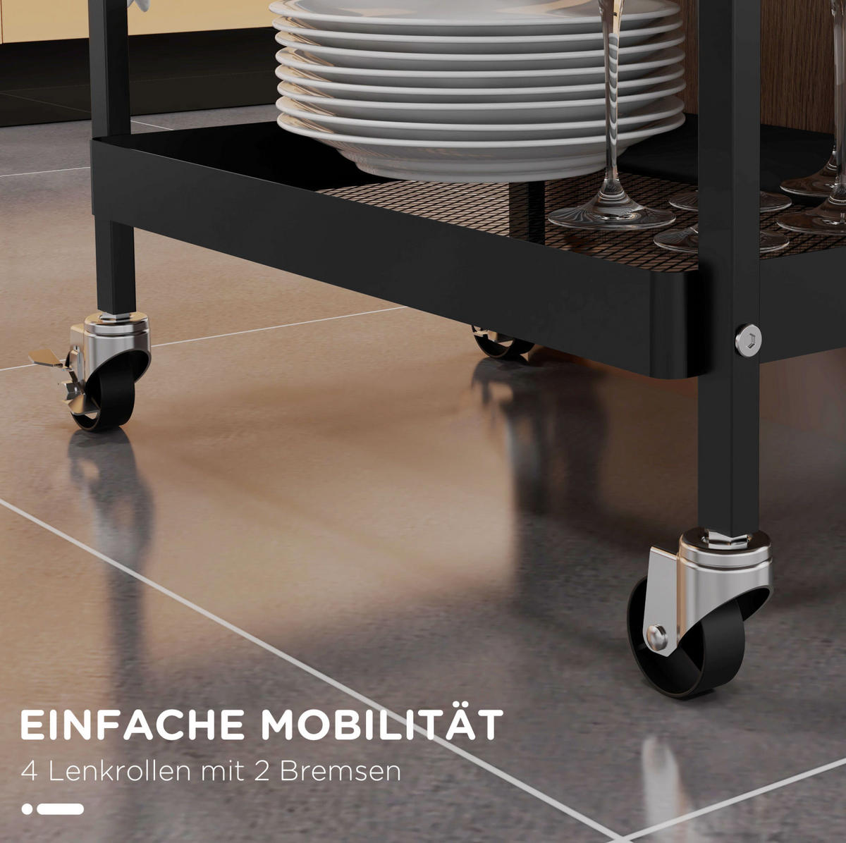 KÜCHENINSEL 61/32,6/58,5 cm schwarz aus Kunststoff mit Schublade und Rollen - Schwarz, Kunststoff (61/58.5/32.6cm) - OKWISH