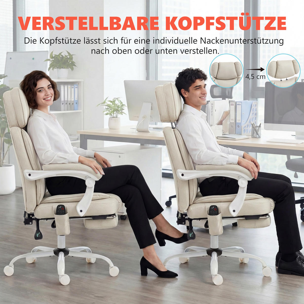 BÜROSTUHL Cremeweiß Kunstleder 70xx75.5x122.5 xm - Weiß, Kunststoff (75.5/122.5/70cm) - DESIGN IN