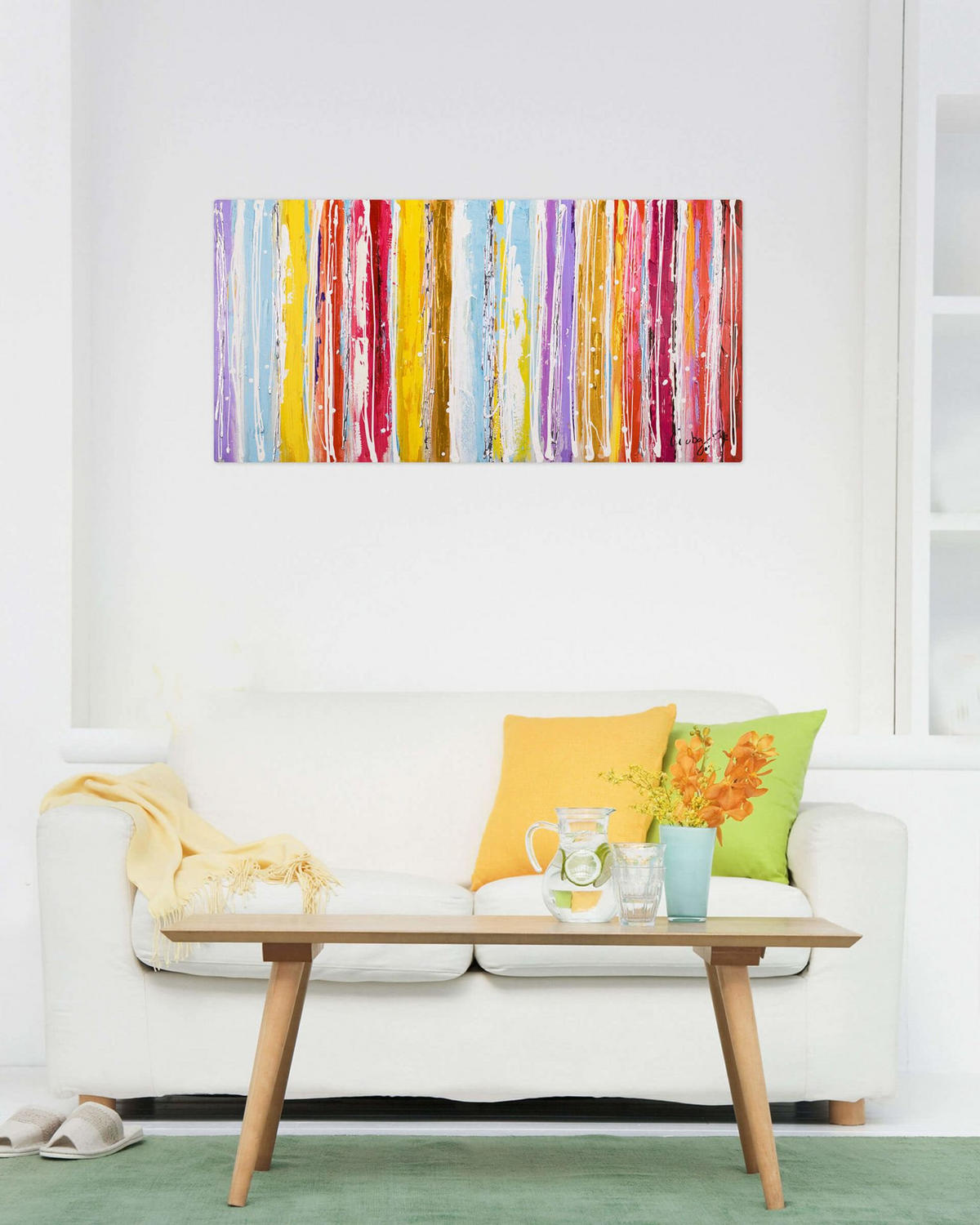 ACRYLBILD HANDGEMALT 120/60 cm - Blau/Gelb, Holz/Textil (120/60cm) - KUNSTLOFT
