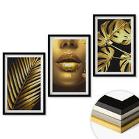 WANDBILDER 3er-Set - 40x60 cm Schwarzer Rahmen - Mund einer Frau mit Monstera-Palme - Schwarz, Kunststoff (40/60cm) - ArtPrintCave