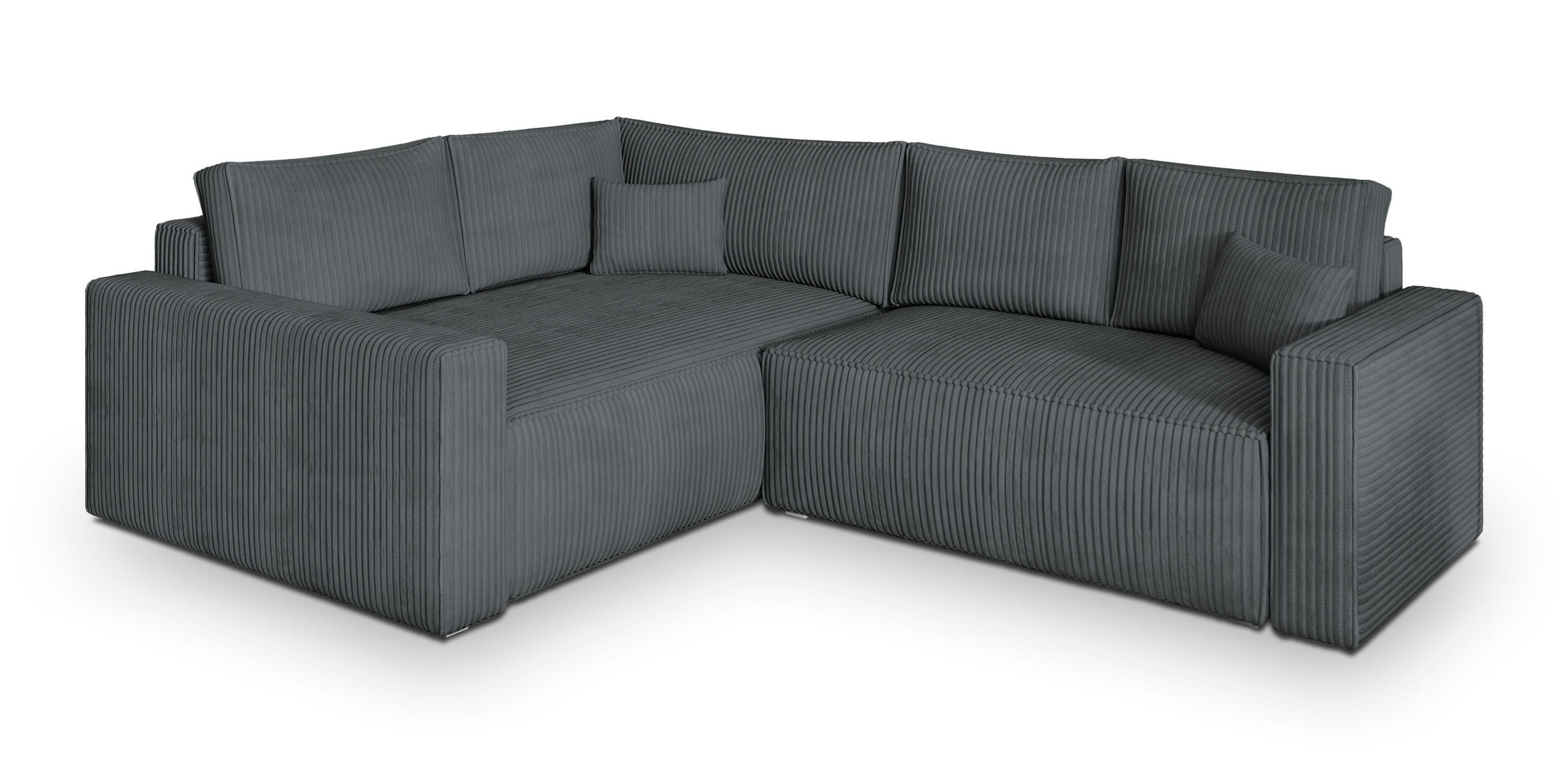 ECKSOFA ERONIS L-S Grau Kordstoff mit Schlaffunktion - Grau, Holz (265/194cm) - MASSENO