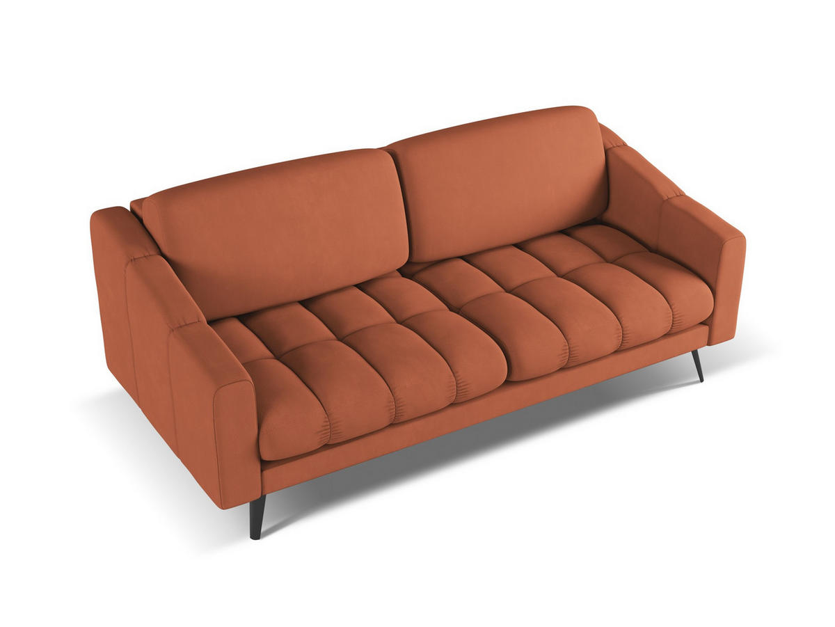 3-SITZER SOFA Chenille Stoff Orange - Terra cotta/Schwarz, Kunststoff/Textil (202/80/95cm) - Makamii