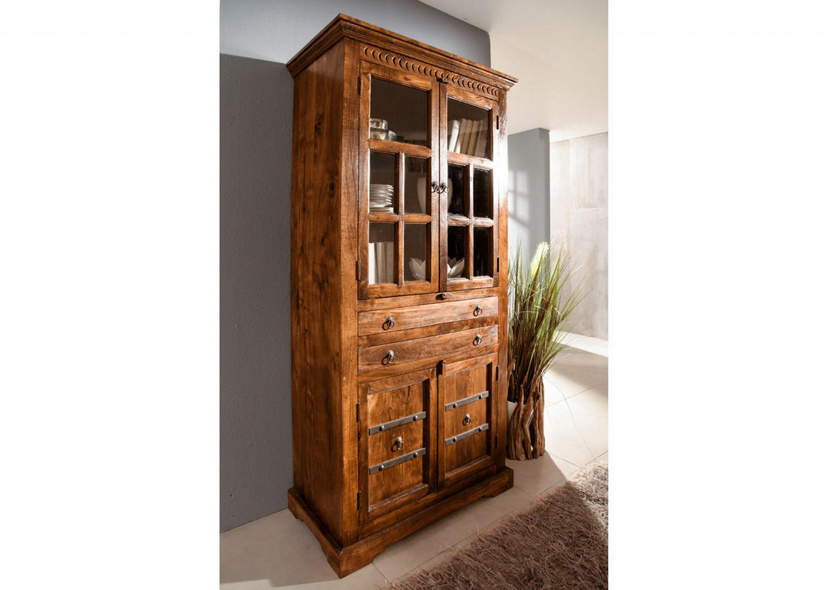 VITRINE Akazie 94x50x195 honig lackiert OXFORD #0452 - Braun, Holz (94/195/50cm) - Massivmoebel24