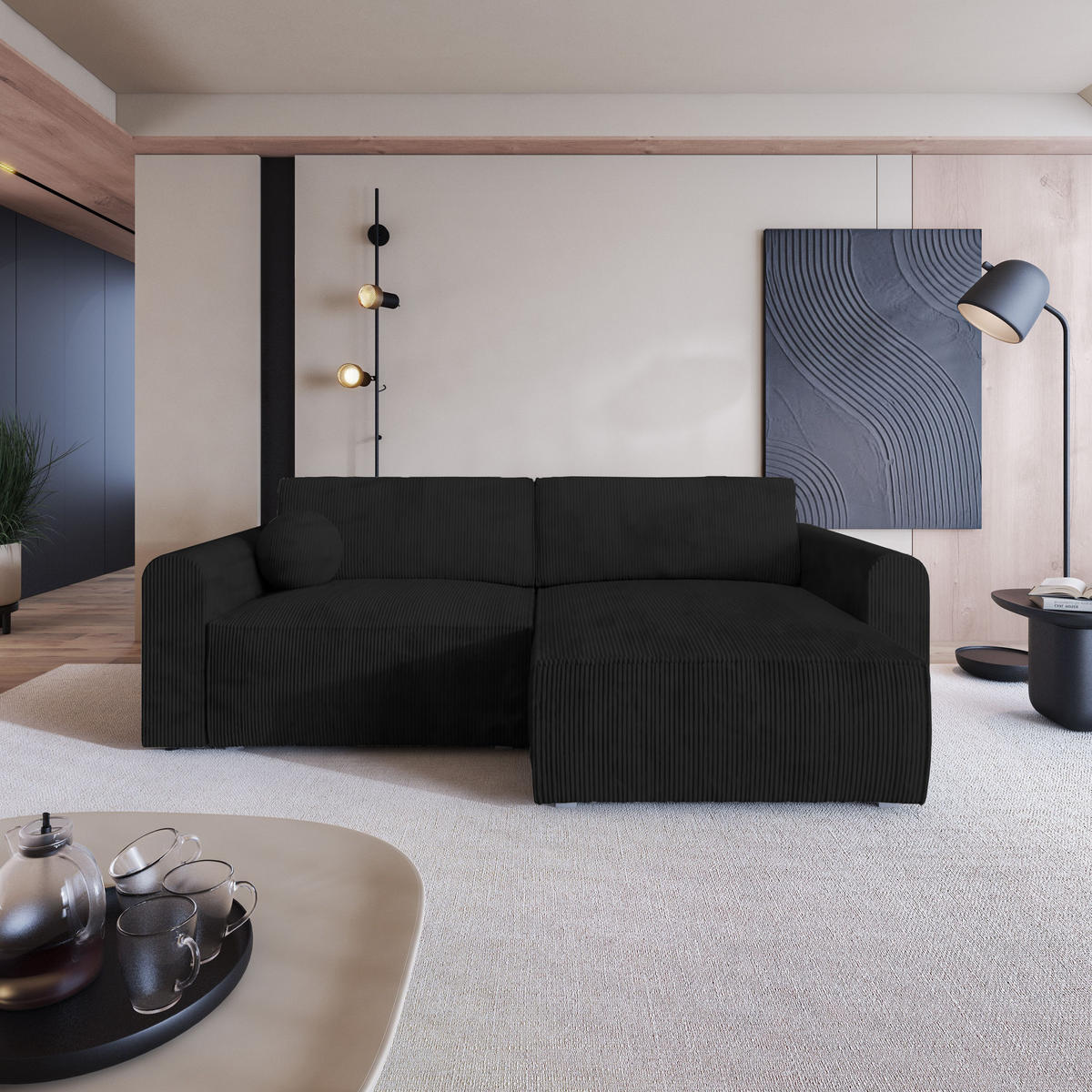 ROHOVÁ SEDAČKA FIANO černá - černá, dřevo (245/148cm) - MASSENO