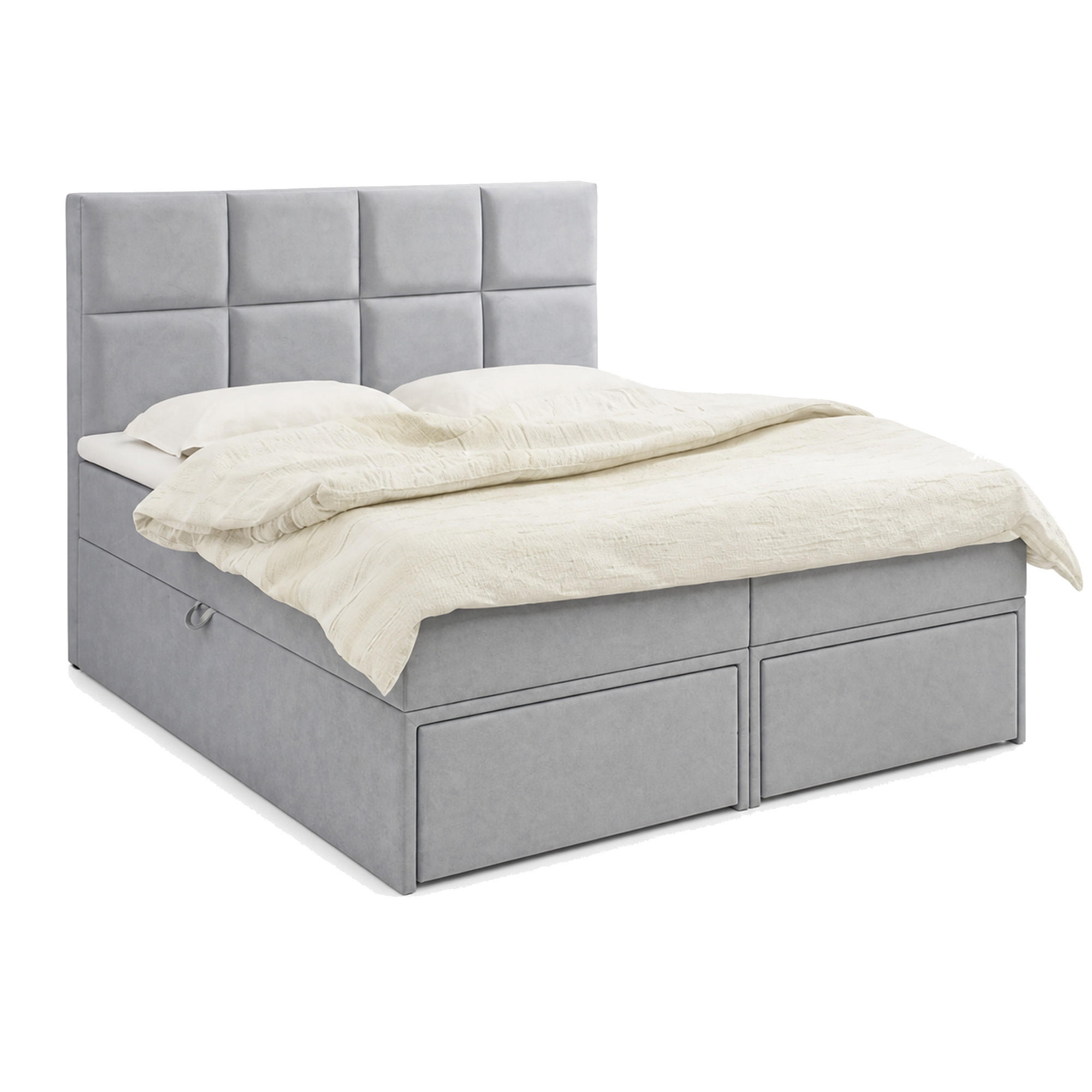 BOXBETT 200x200 cm, GARDA, Bettkasten und Taschenmatratze, Elegant Topper und Schubladen, Grau - Grau, Holzwerkstoff/Kunststoff (200/200cm) - Trada