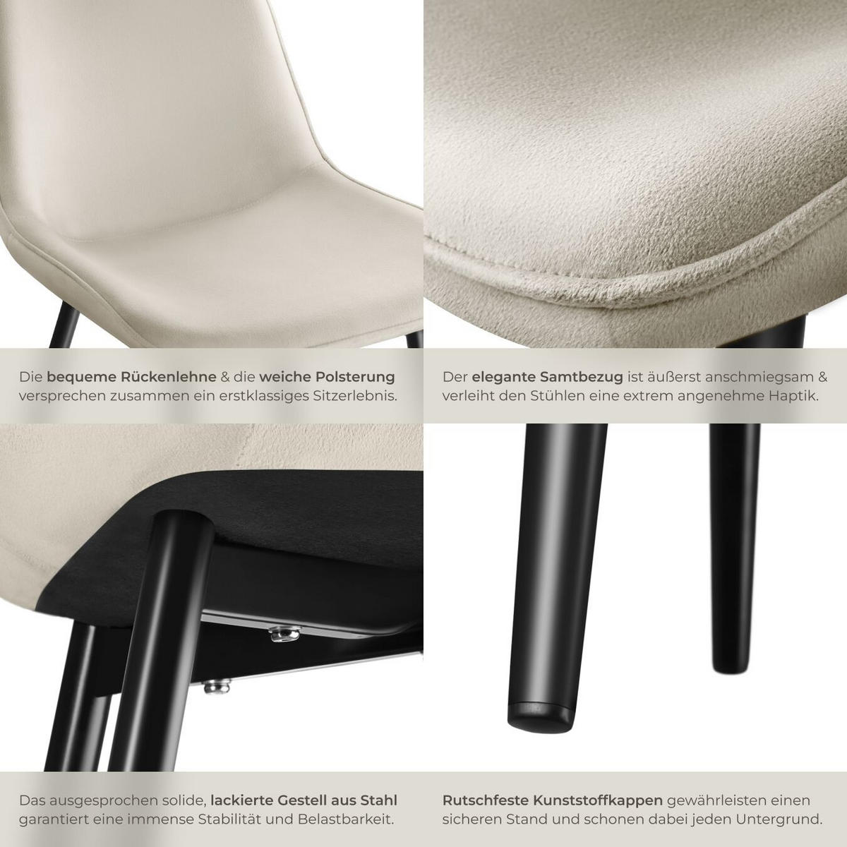 STUHL 2er Set Monroe 48 x 59 x 82 5 cm creme - Creme, Textil (48/82.5/59cm) - tectake