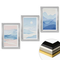 WANDBILDER 3er Set - 20x30 cm Silberner Rahmen - Aquarell: Blau-rosa Berge - Silberfarben, Kunststoff (20/30cm) - ArtPrintCave