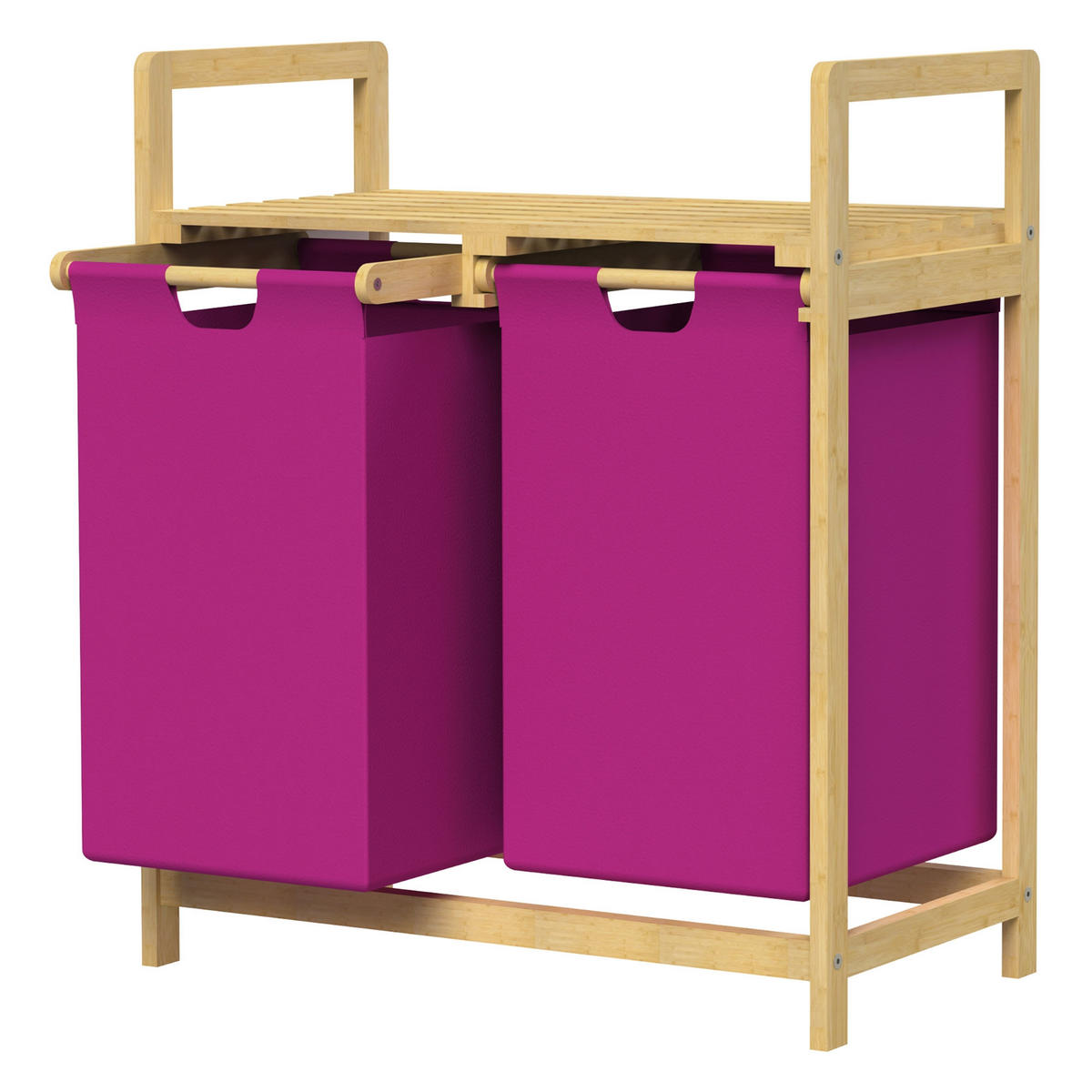 WÄSCHEKORB Bambus Magenta - Beige, Holz (33/73/63cm)
