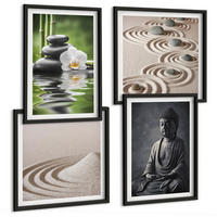 BILDER SET 4er Set - 50x50 cm & 40x60 cm Schwarzer Rahmen - Ein entspannter Buddha am Strand - Schwarz, Kunststoff (50/50cm) - TULUP