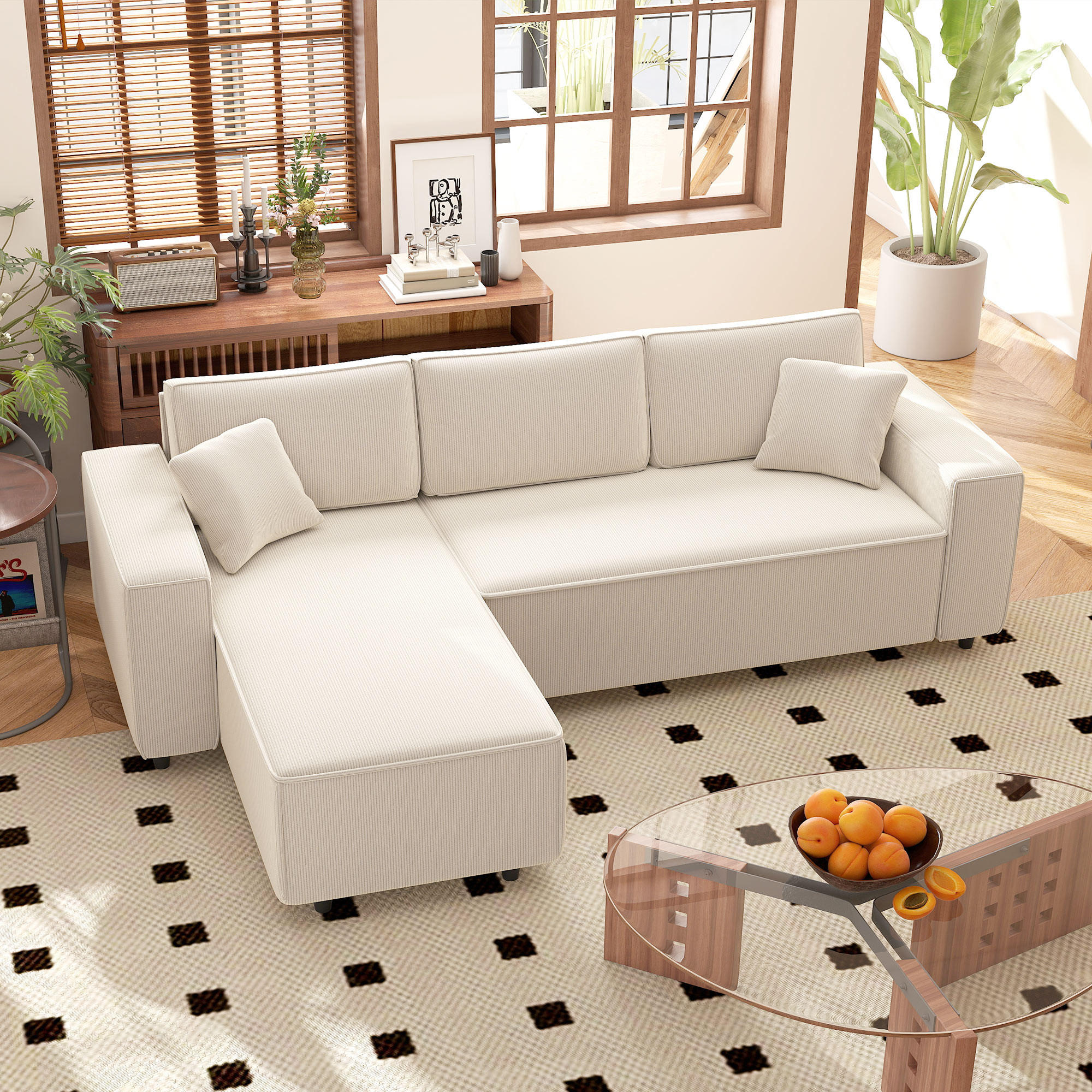 ECKSOFA 3-Sitzer Sofa in L-Form Eckcouch 241x153x83 cm Cremeweiß - Weiß, Kunststoff (241/153cm) - HOMCOM