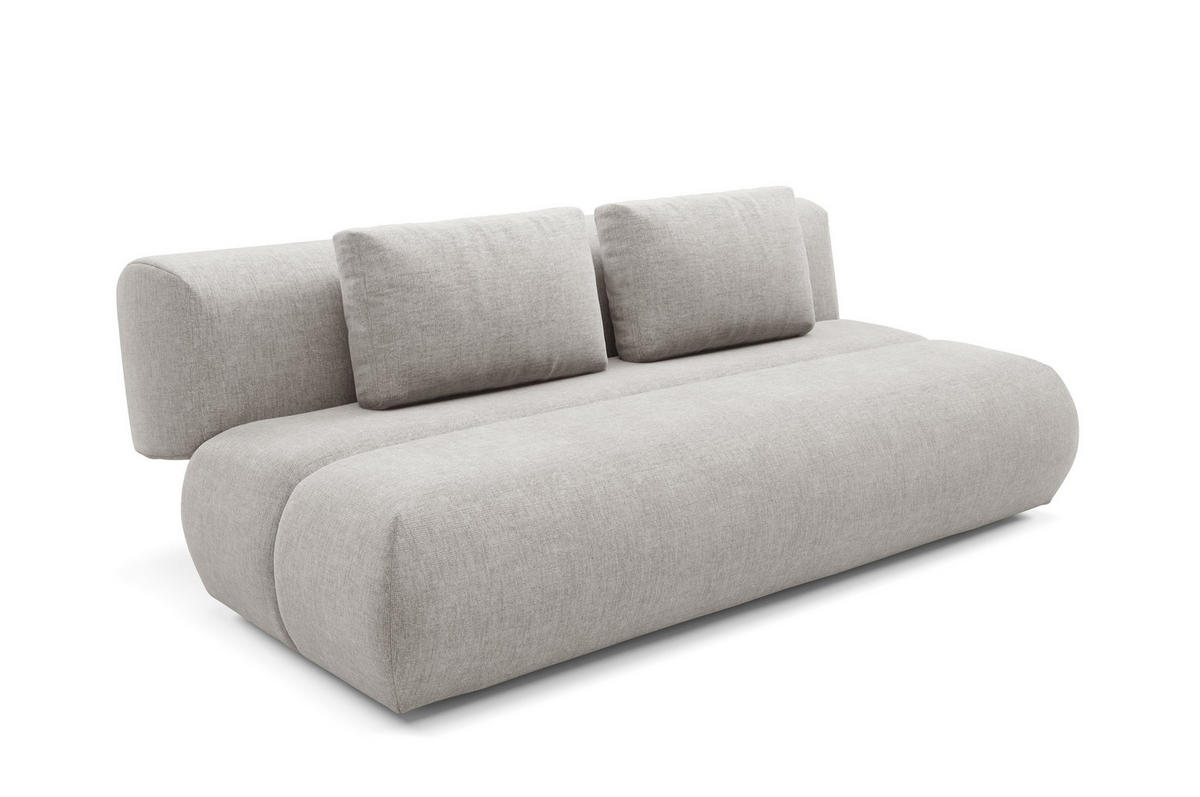 BETTSOFA ATOMO Beige Chenille-Stoff mit Schlaffunktion - Beige, Holz (217/82/134cm) - MASSENO