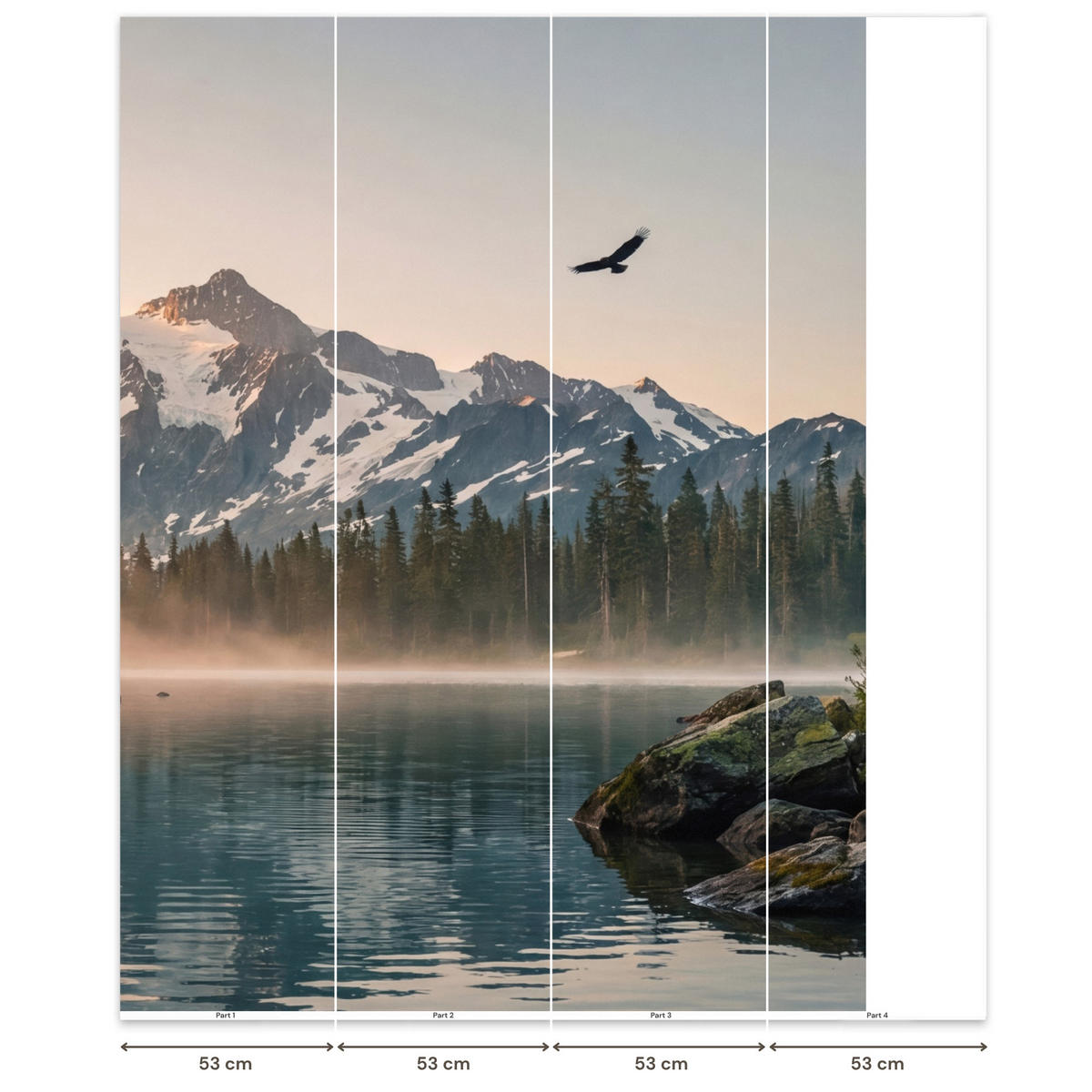 TAPETE - Berge - Wasser - Bäume - 200x260 cm - Multicolor, Papier (200/260cm) - OnlyWow