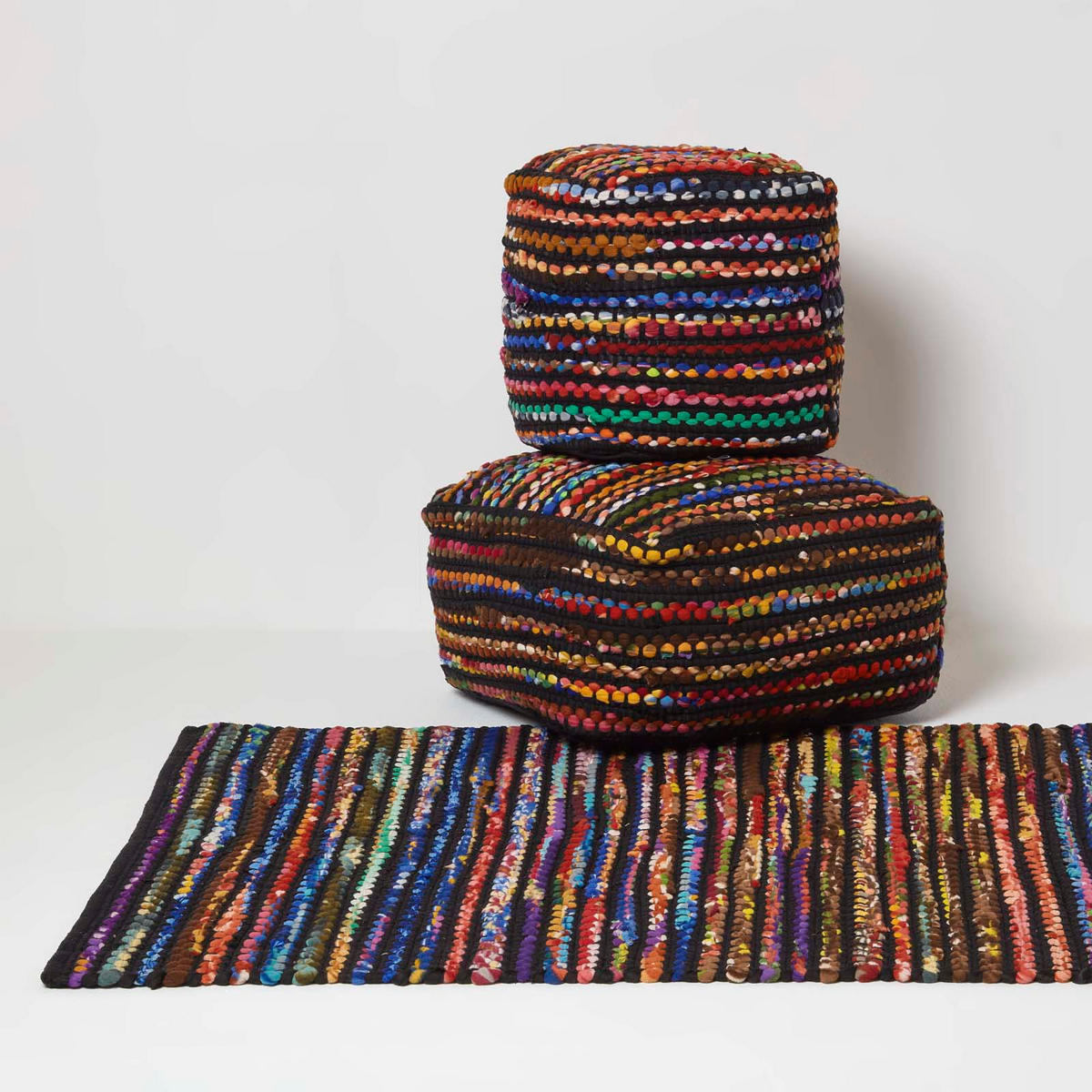 SITZWÜRFEL Folk mit bunten Streifen, 40/40/40 cm - Multicolor, Textil (40/40/40cm) - Homescapes