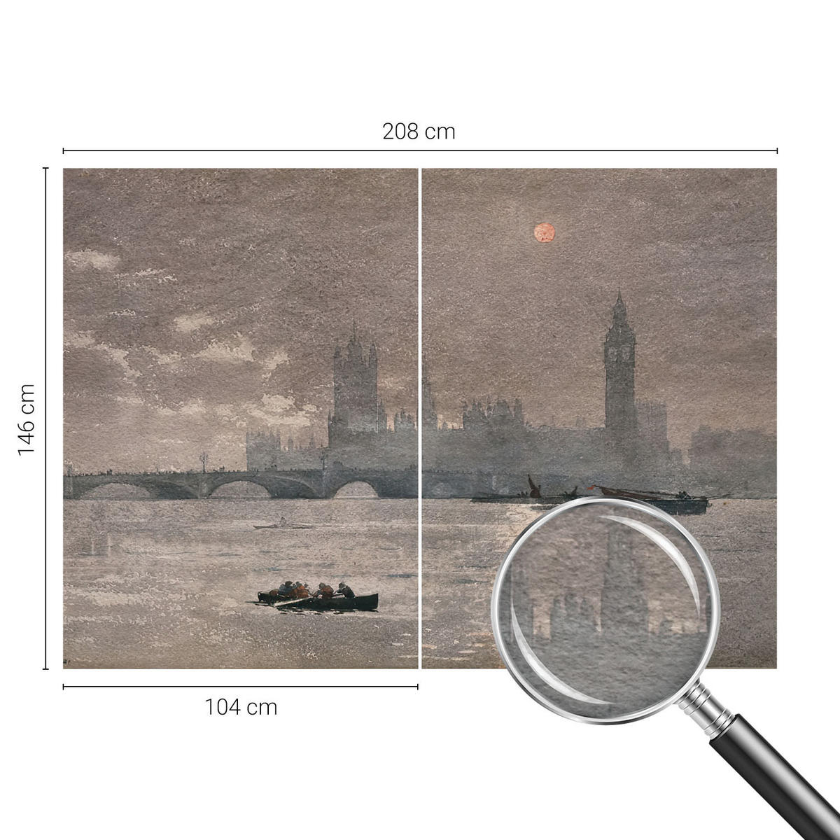FOTOTAPETE 208x146 cm - Nachtpanorama - Grau, Textil (208/146cm) - Wallfluent