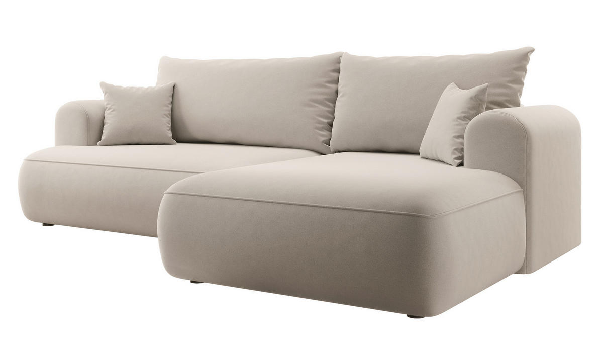 ECKSOFA Ovo Cremeweiß Velours - Creme/Schwarz, Kunststoff/Textil (260/165cm) - Selsey
