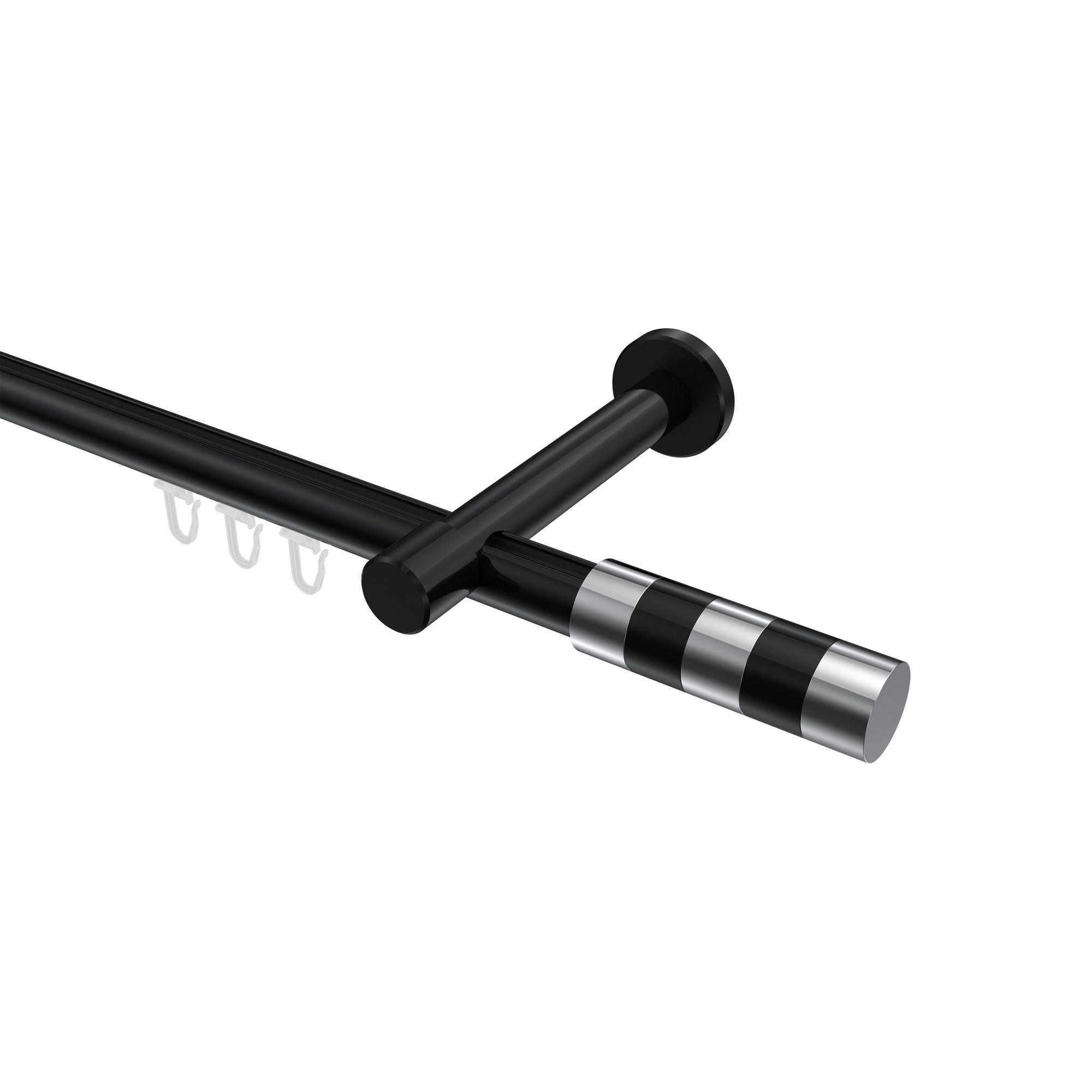 INNENLAUF-GARDINENSTANGEN-SET Prestige Mavell 240 cm (geteilt in 2 x 120 cm), 1-läufig, 20 mm Ø Schwarz - Chromfarben/Schwarz, Metall (240cm) - INTERDECO