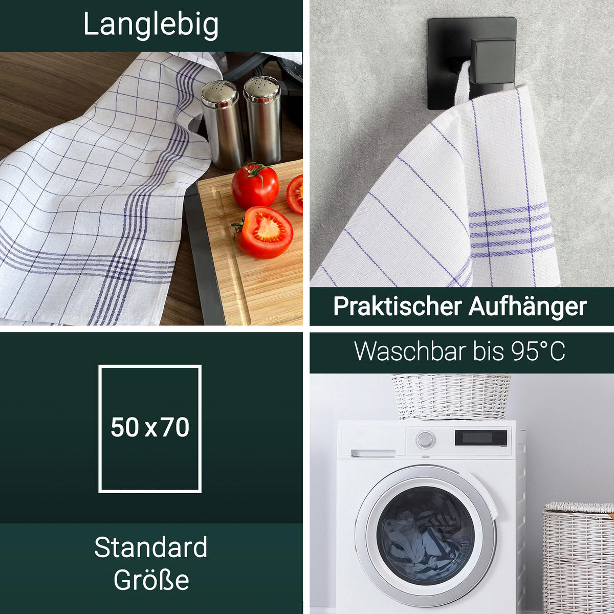 GESCHIRRTÜCHER, 5er-Set, 50x70 cm, 50% Baumwolle, 50% Leinen, Blau - Blau, Textil (50/70cm) - Zollner