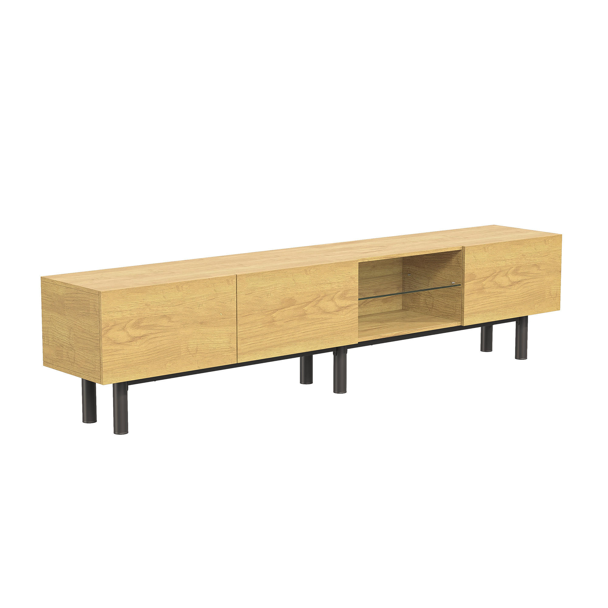 TV Lowboard LED 175x31x41 cm, Türen, Fach, Schwarz Holz - Braun, Holz (175/41/31cm)