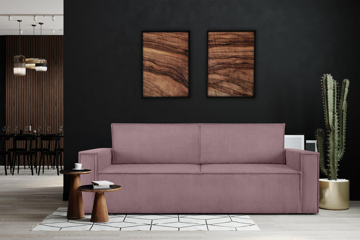 SCHLAFSOFA NAPI in Pet Friendly Cord-Stoff, hellviolett - Violett/Schwarz, Textil (228/89/101cm) - KONSIMO®