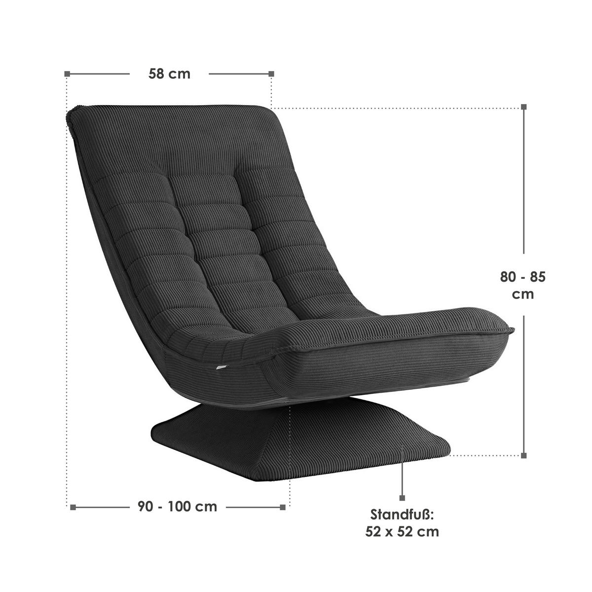 RELAXSESSEL Korsika Cord dunkelgrau - Grau, Textil (58/85/100cm) - Juskys