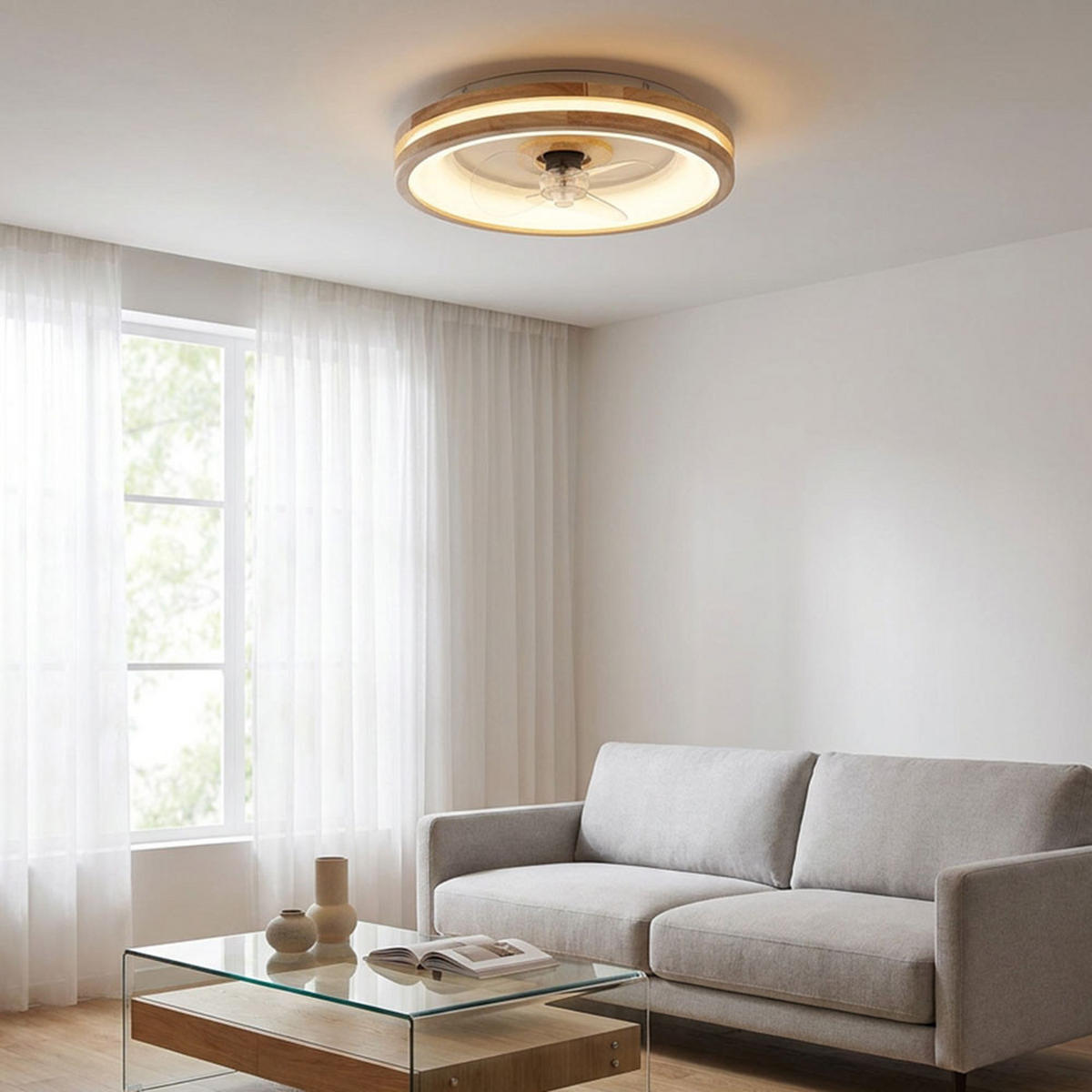 LED DECKENLEUCHTE Ventilator Braun Holzoptik - Braun, Holz (50/50/12.5cm) - Globo Lighting
