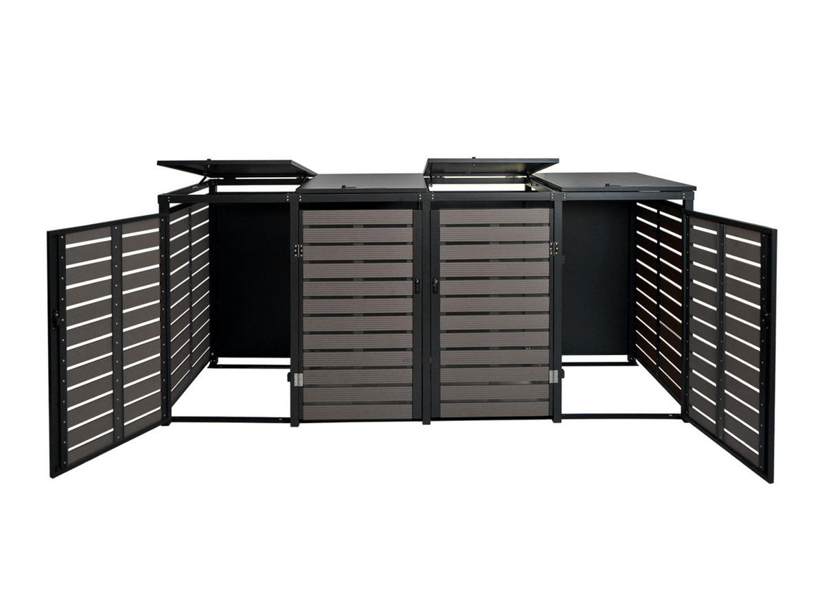 MÜLLTONNENBOX 4er HxBxT 119x264x84cm Anthrazit WPC Metall 130kg - Anthrazit, Metall (264/119/84cm) - PROREGAL