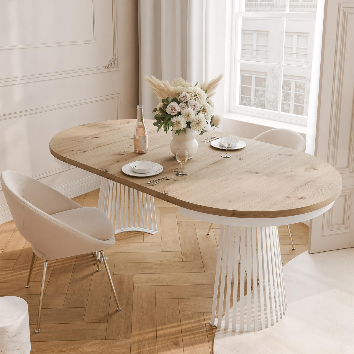 AUSZIEHTISCH AUREA 100-180/75 cm, Weiß / Artisan-Eiche - Weiß/Eiche Artisan, Holzwerkstoff/Metall (100/100/75cm) - Idohome