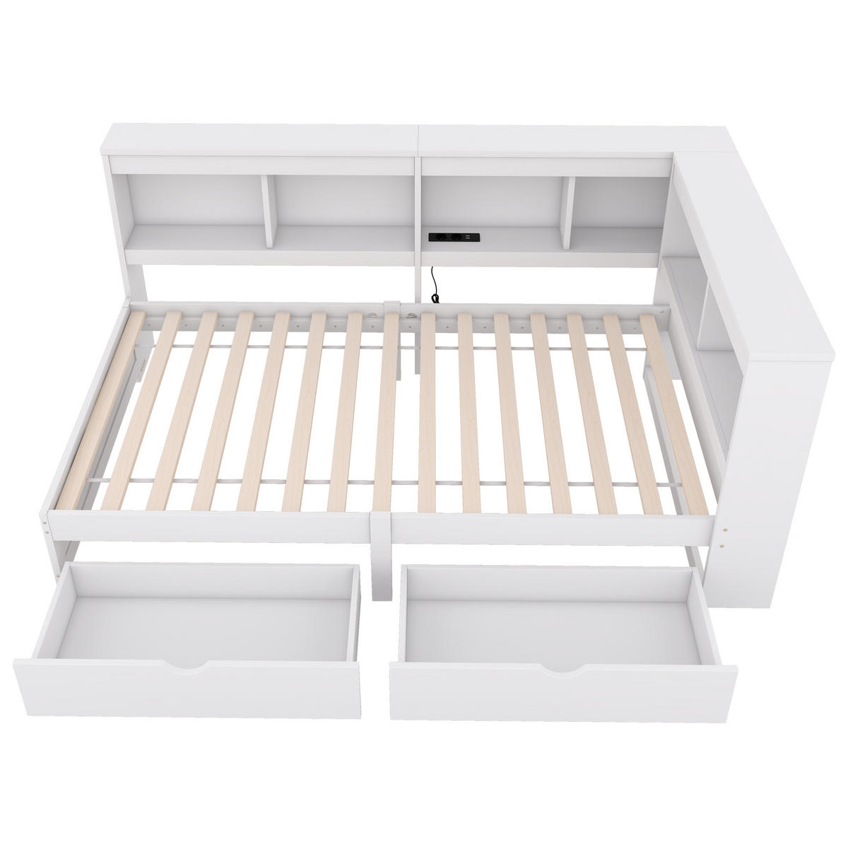 TAPECIRANI krevet od iverala, 90/200 cm bijeli, s 2 ladice i USB priključcima - bijela, drvni materijal (90/200cm) - BEAOK