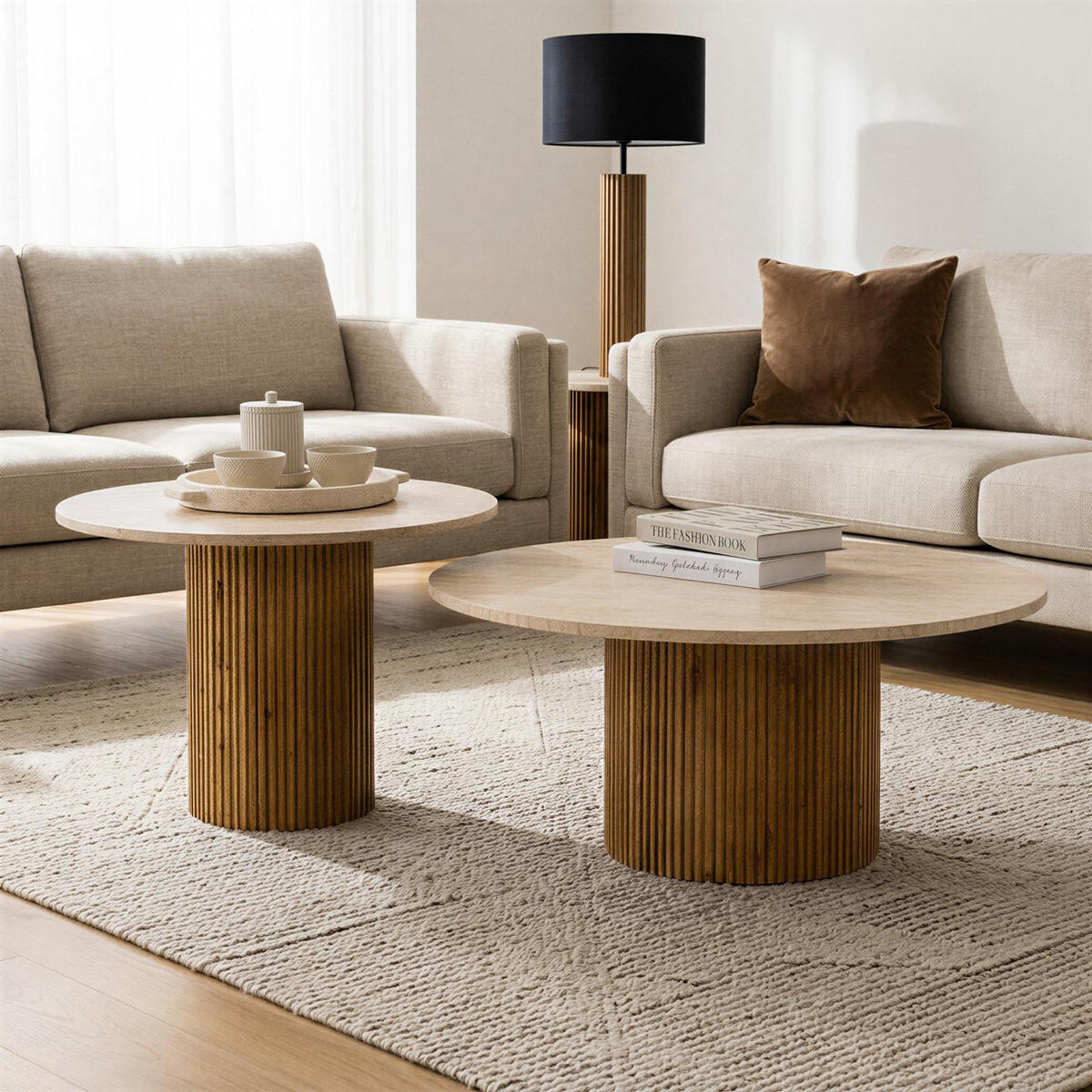 COUCHTISCHSET NARMANDA/MANDI 2er Set braun/beige - Beige/Braun, Naturmaterialien/Holz (80/80/35cm) - IDIMEX