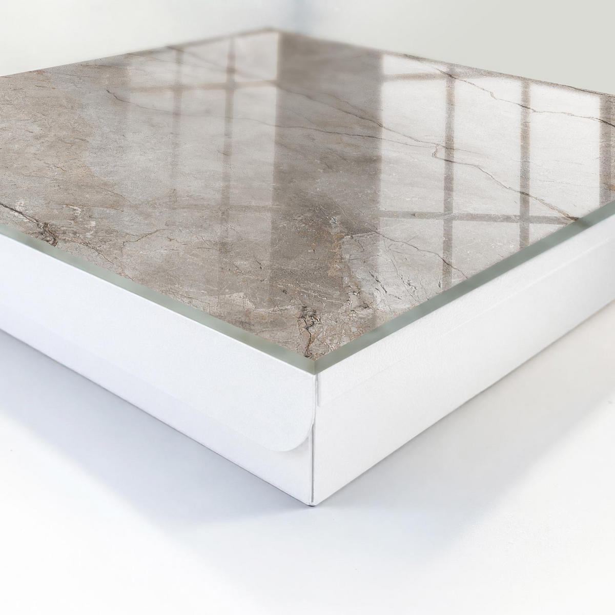 SCHLÜSSELBOX Weiß 30x30 cm – Türöffnung nach rechts - Stilvoller Stein - Grau, Metall (30/30/5cm) - TULUP