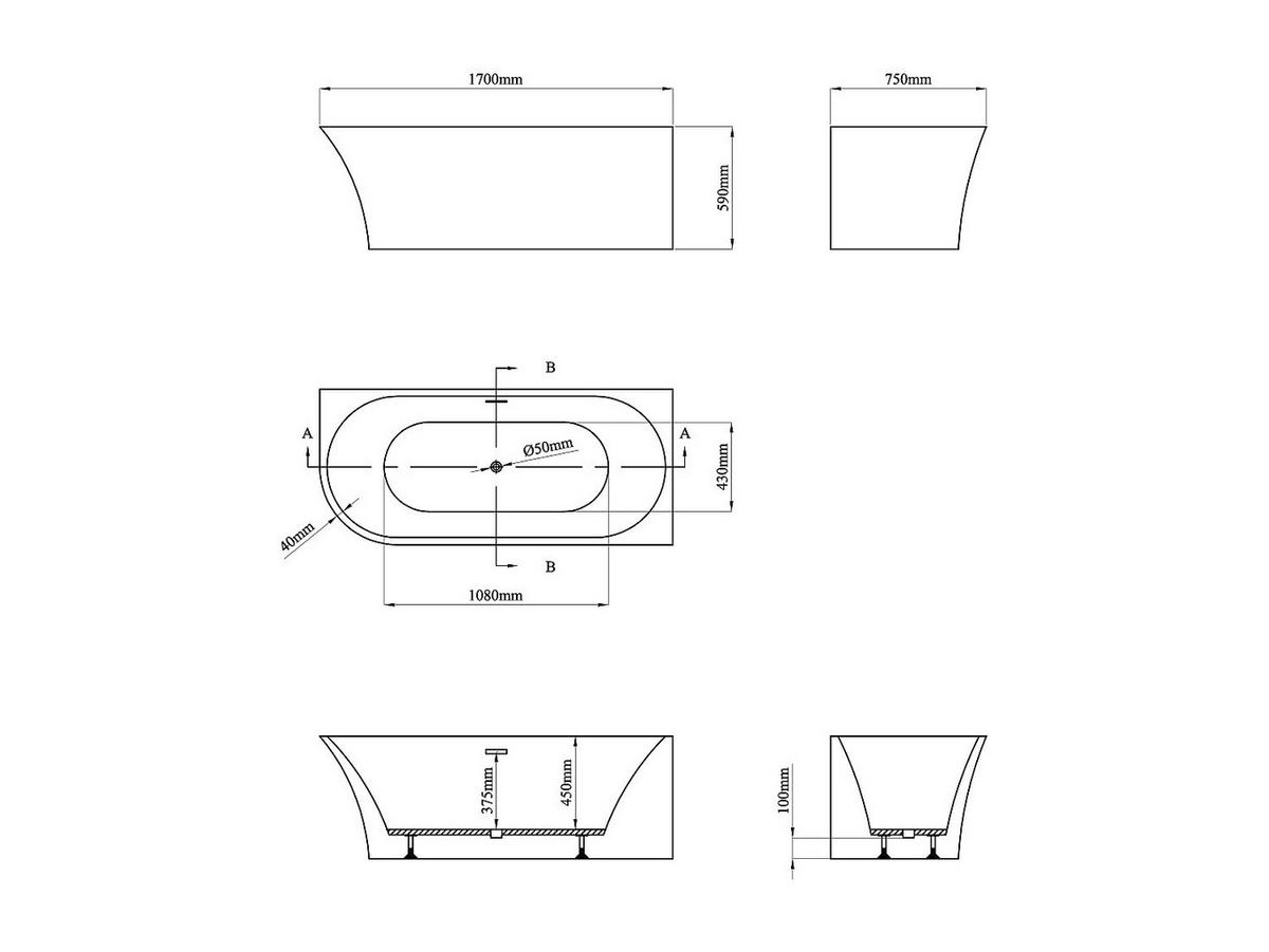 BADEWANNE (Standard) - 1 Person - Acryl - Weiß - - Weiß, Kunststoff (170/59/75cm) - Vente-Unique