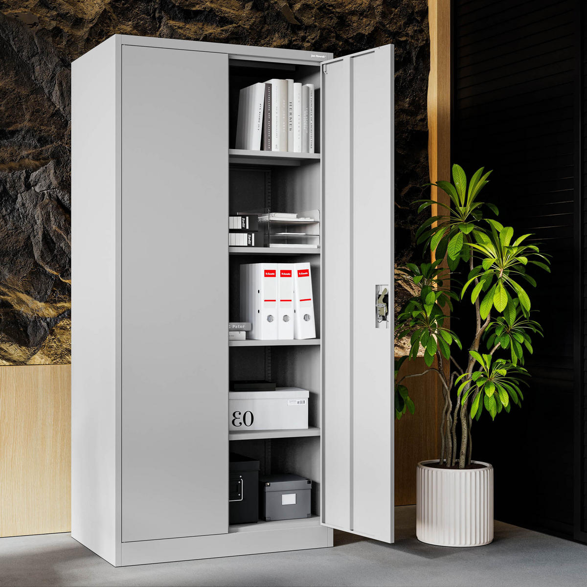 AKTENSCHRANK JAN H D600 - Grau, Metall (90/195/60cm) - Jan Nowak