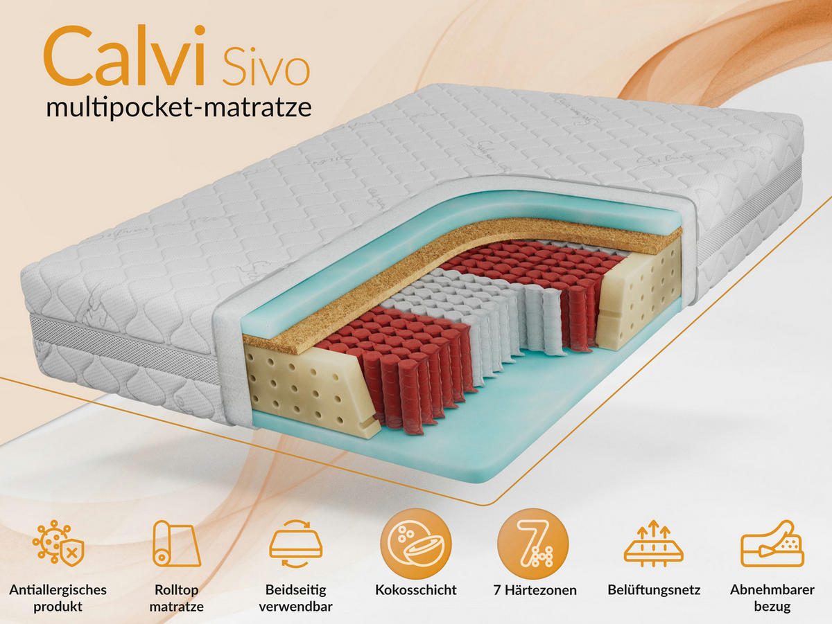 TASCHENMATRATZE CALVI - 200/200 - H3/H4 - Sivo - Weiß, Textil (200/200cm) - MKS