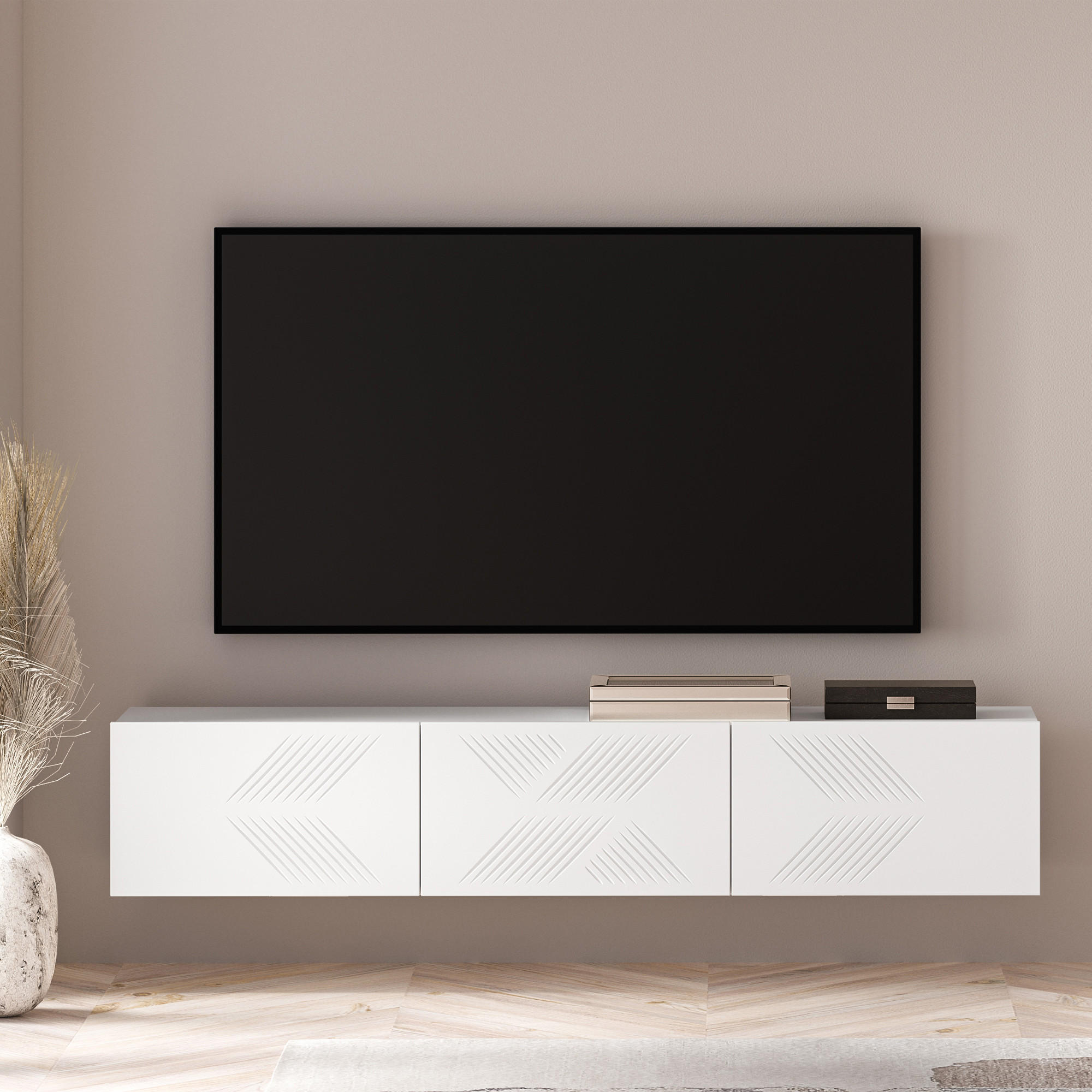 Thumbnail - Konsimo® Tv-Möbel, Weiß, Holzwerkstoff, 170x32x37 cm, Wohnzimmer, Wohnwände, Lowboards, Lowboards hängend