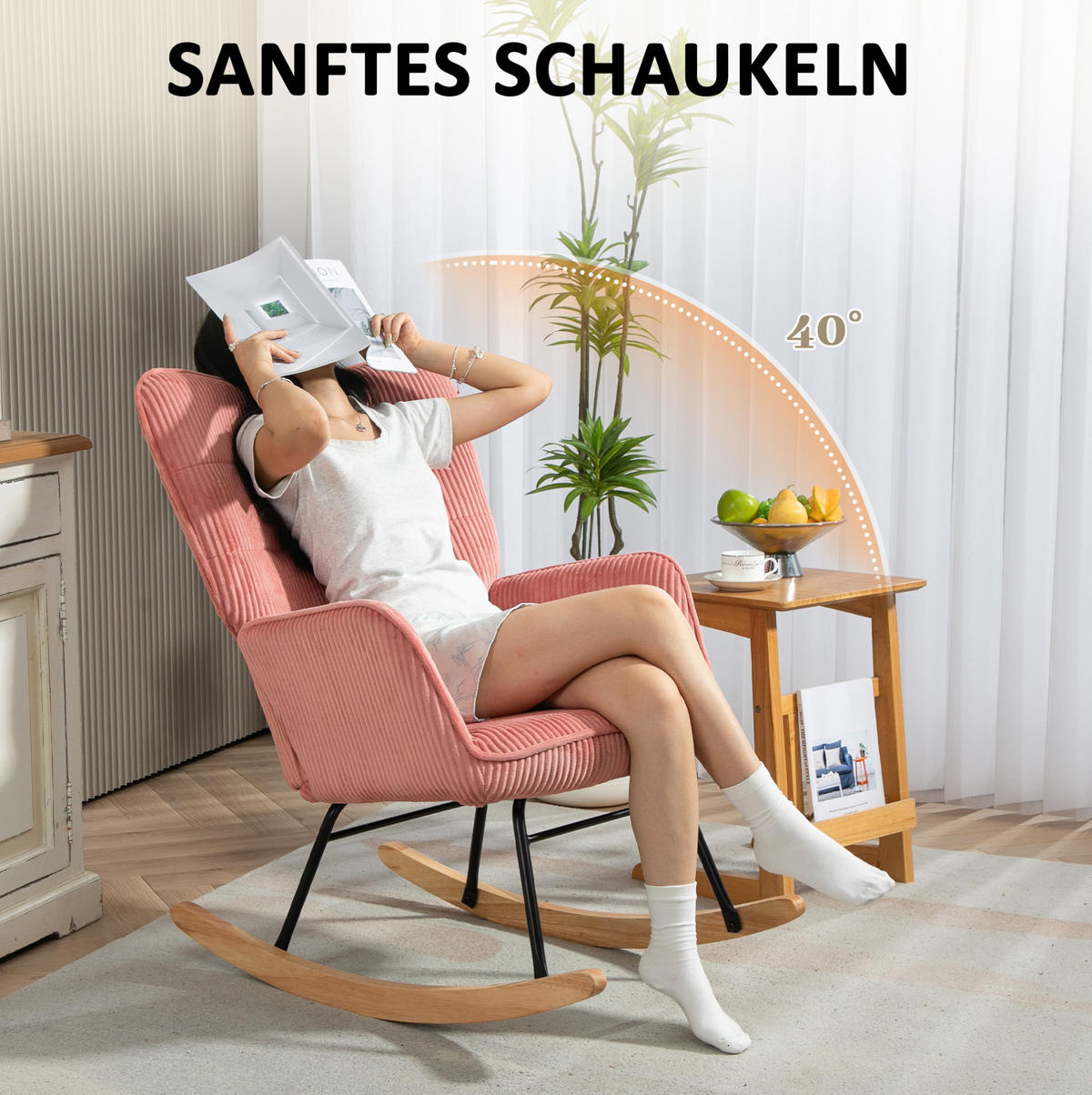 SCHAUKELSTUHL 98/71/101 cm pink aus Polyester mit Armlehnen und hoher Rückenlehne - Rosa, Textil (98/101/71cm) - OKWISH