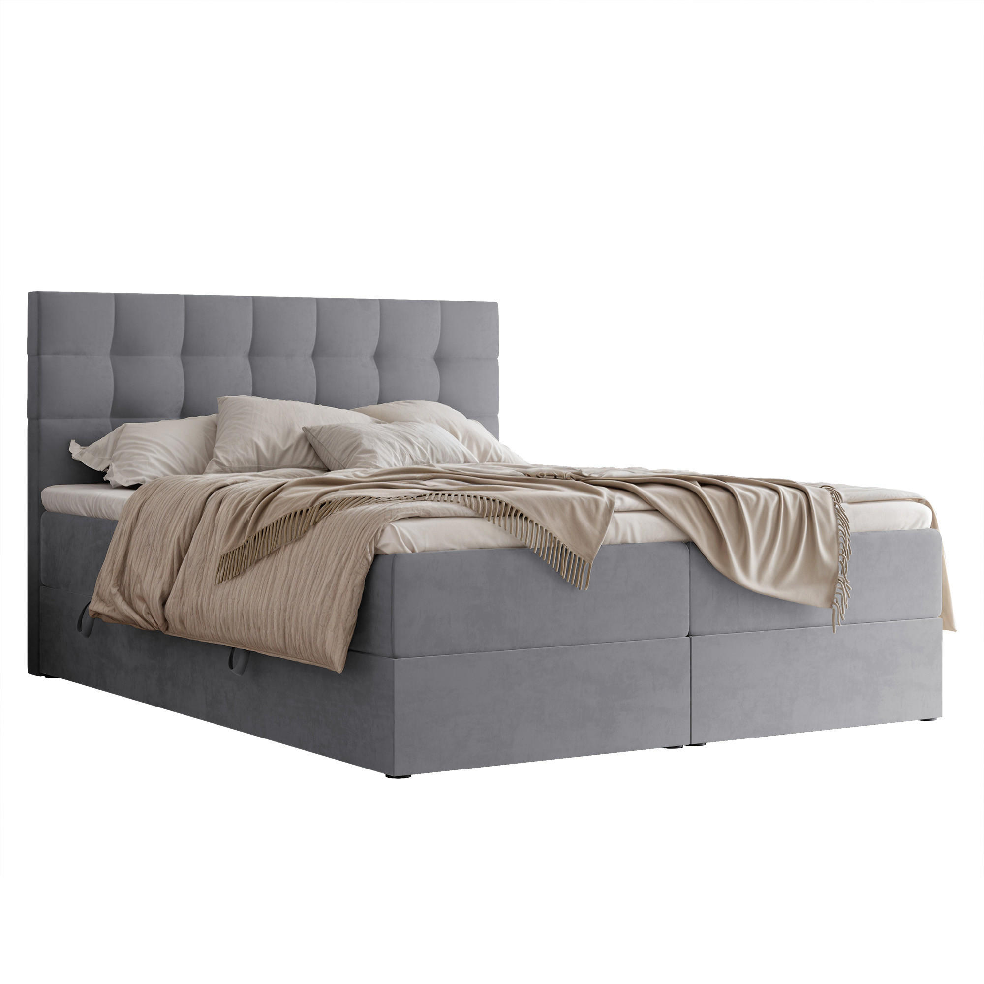 BOXBETT GRAND 180/200 cm, in Hellgrau, mit Matratze und Topper - Hellgrau, Holzwerkstoff/Textil (180/200cm) - Idohome