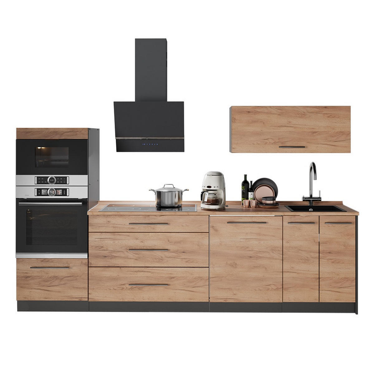 CHICINETĂ Fame-Line, Stejar auriu/antracit, 280 cm fara blat - culoare lemn stejar/antracit, compozit lemnos (280/153.6/51.6cm) - Vicco
