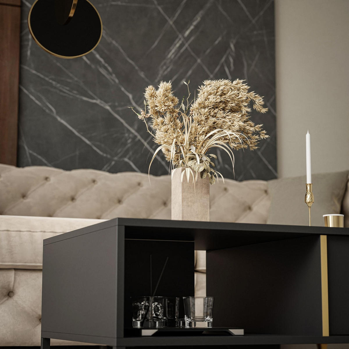 COUCHTISCH LARETTO mit Schublade anthrazit - Schwarz, Holzwerkstoff (60/97/44.4cm) - Lookway