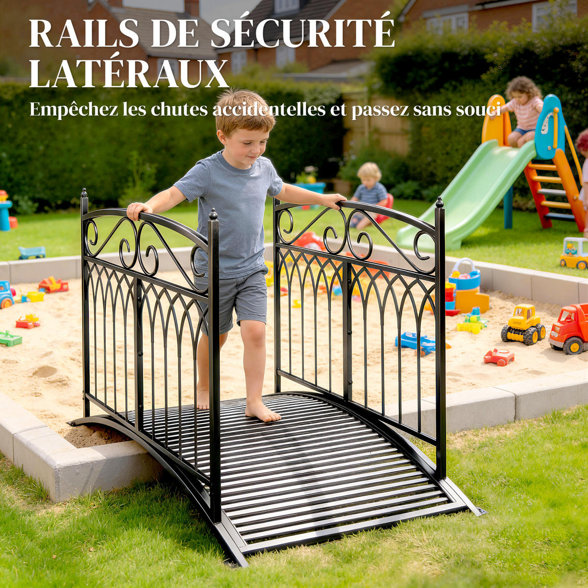 GARTENBRÜCKE DE-18863 Barock-Stil, 91 cm Geländer Schwarz - Schwarz, Metall (135.5/74/91cm) - ComfortXL