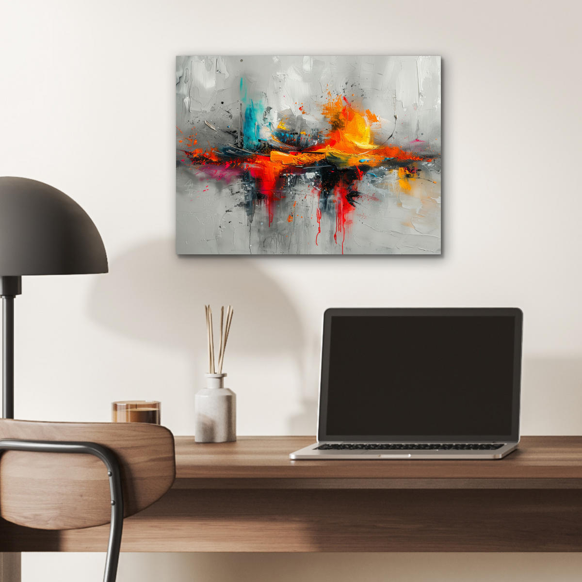 KOVOVÝ OBRAZ Moderné umenie - Oranžová - Sivá - Abstraktné 40x30 cm - svetlosivá, kov (40/30cm) - MuchoWow